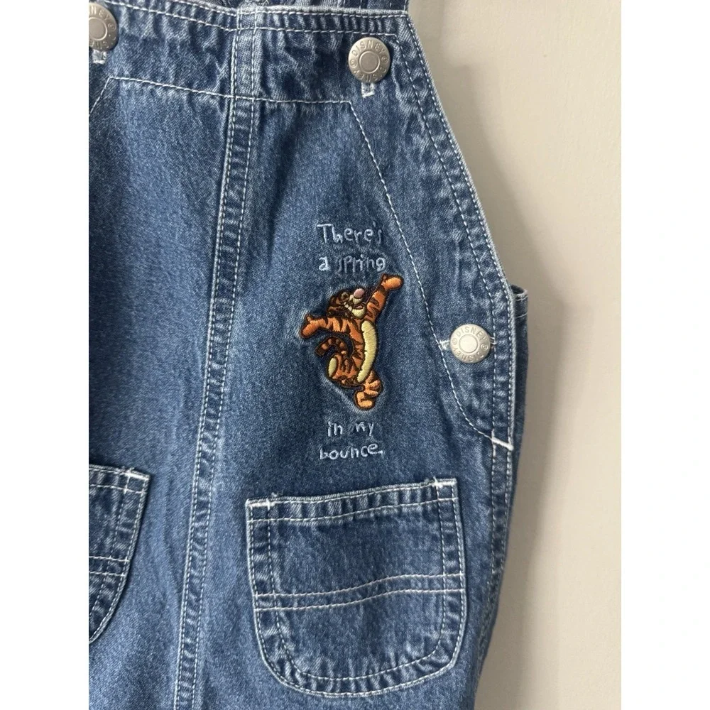 Vtg Y2K Disney Store Tigger Denim Overalls Shorts Sz 6 Months 100% Cotton Pooh